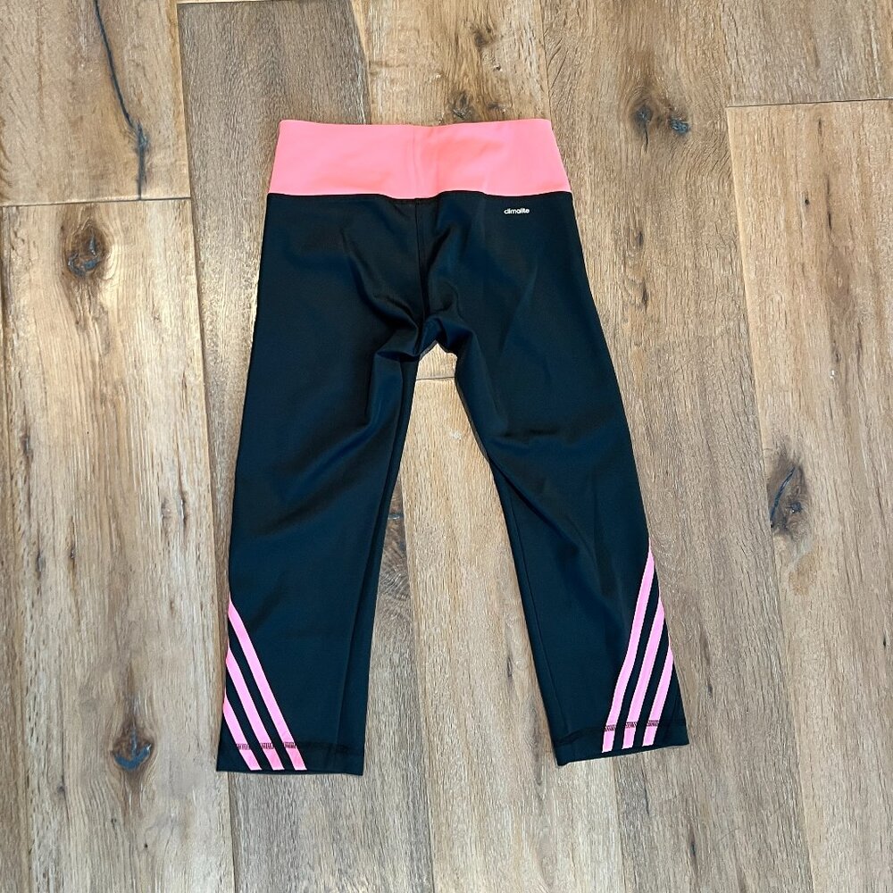 Adidas Leggings Dark Gray with Pink Trim TWO Pairs Size S - Picture 3 of 6